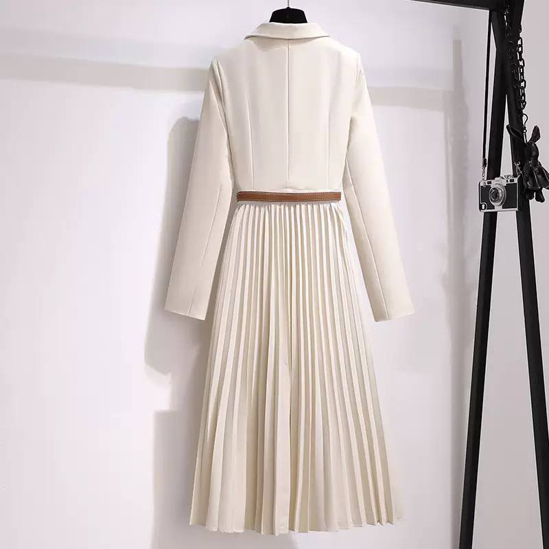 Women's Belted Pleated Blazer Skirt Set