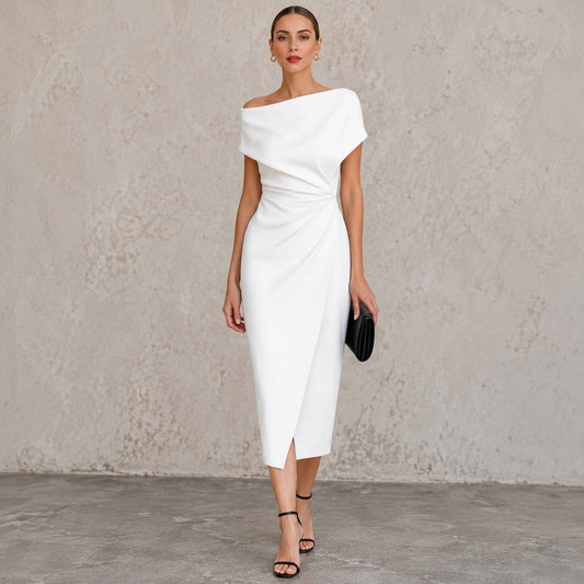 Women's Off Shoulder Ruched Midi Dress