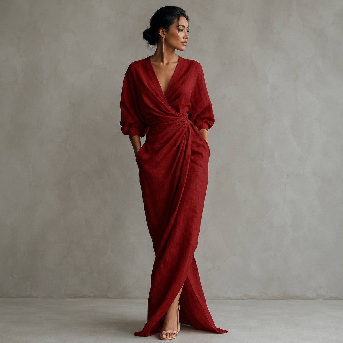 Women's Ruched Wrap Maxi Dress