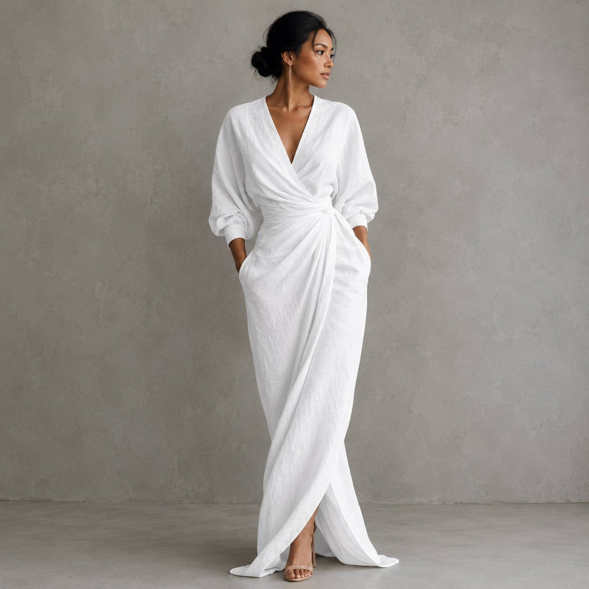 Women's Ruched Wrap Maxi Dress
