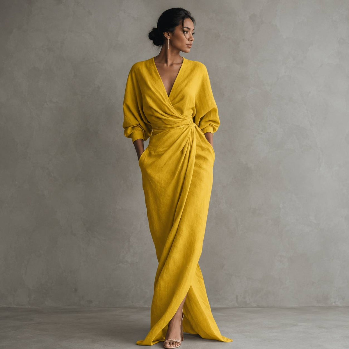 Women's Ruched Wrap Maxi Dress