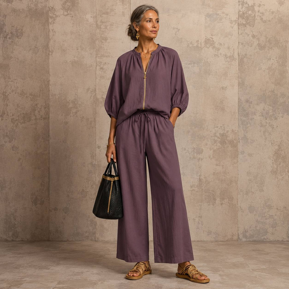 Women's Zip Front Long Sleeve Set