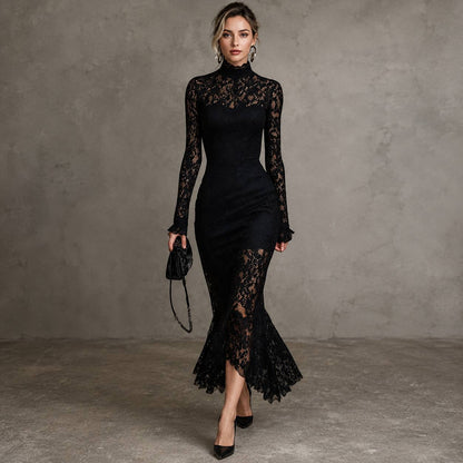 Women's High Neck Lace Mermaid Dress