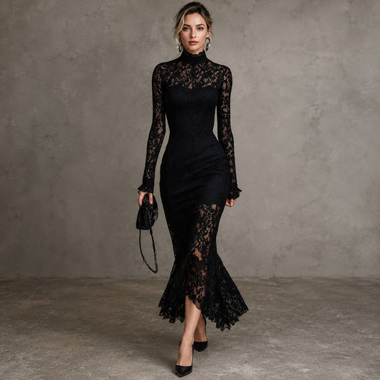 Women's High Neck Lace Mermaid Dress