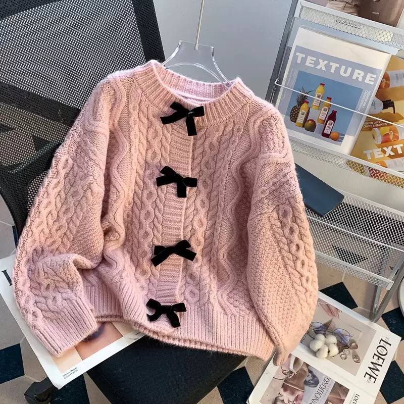 Women's Cable Knit Bow Front Cardigan