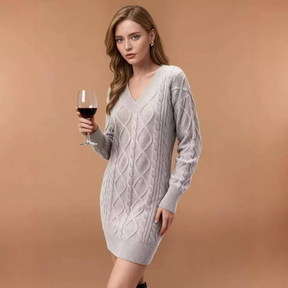 Women's Cable Knit Sweater Mini Dress