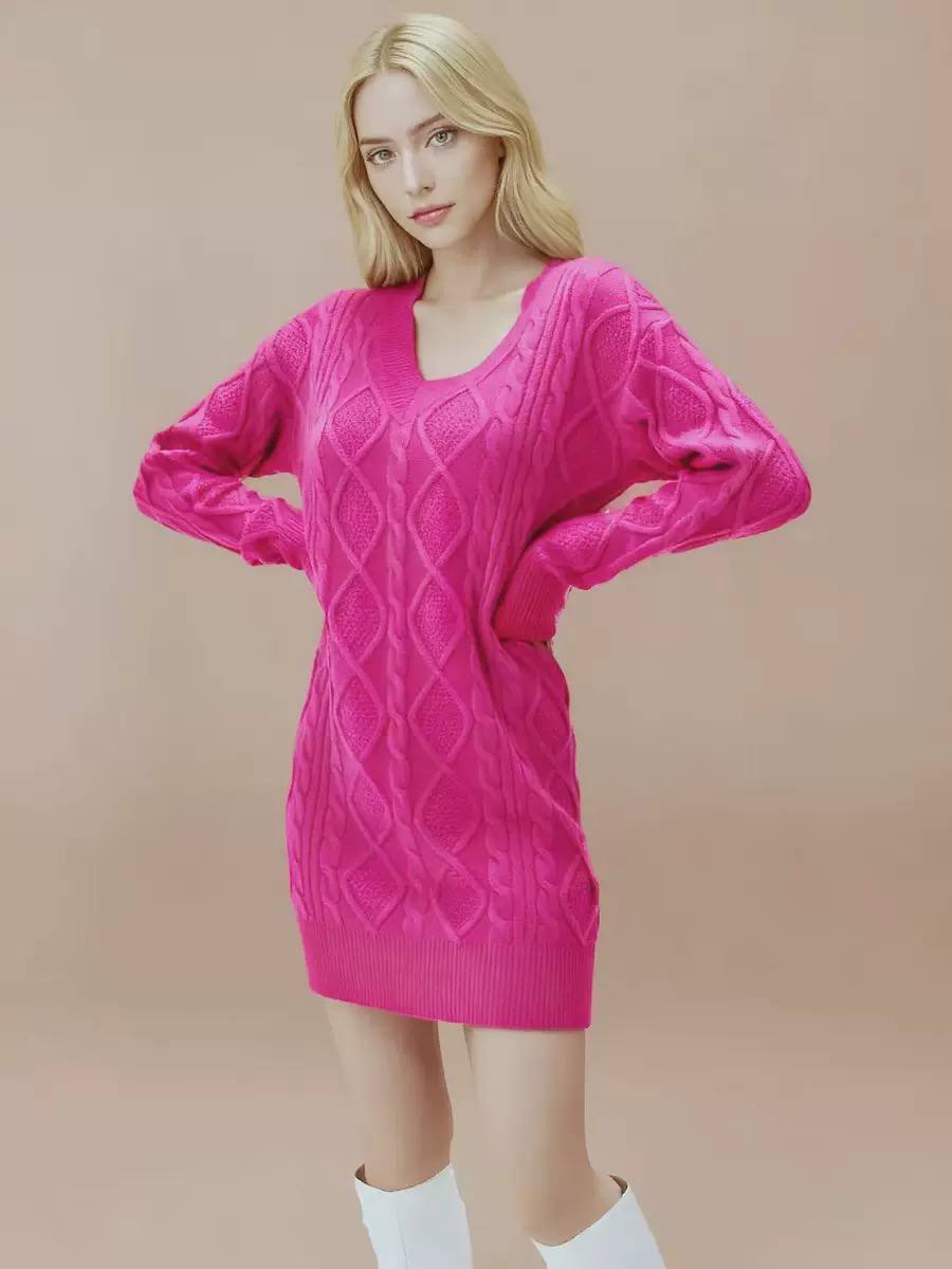 Women's Cable Knit Sweater Mini Dress