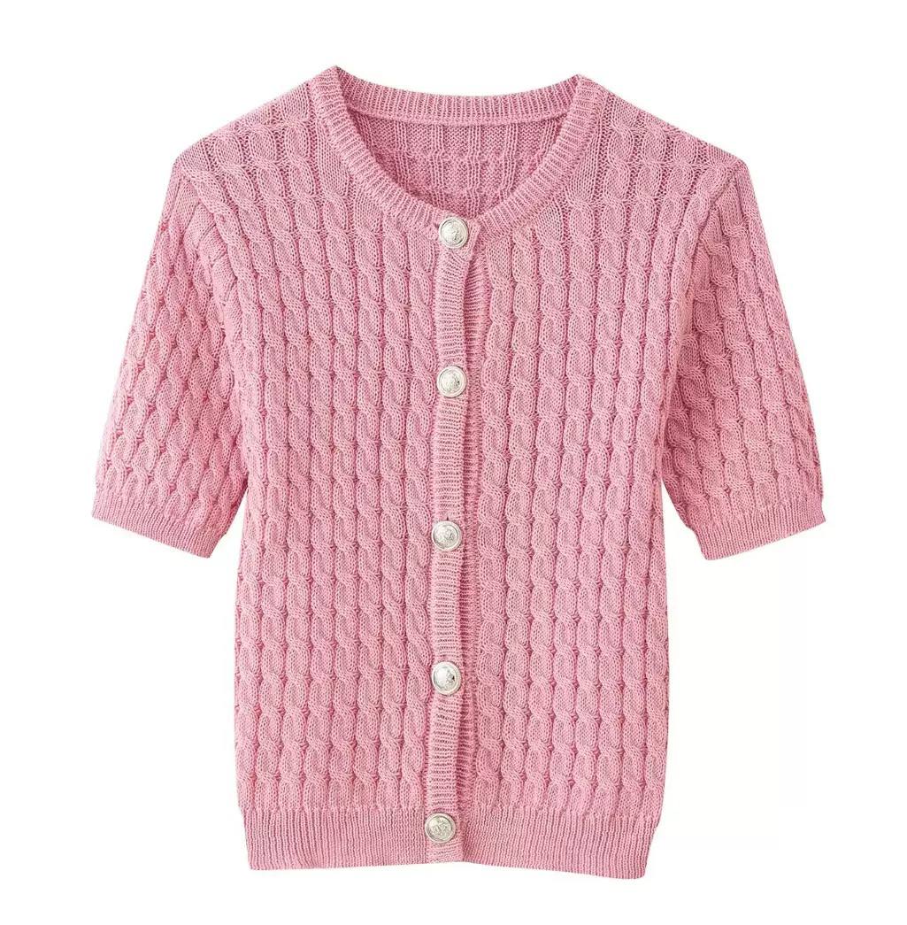 Women's Textured Short Sleeve Knit Cardigan