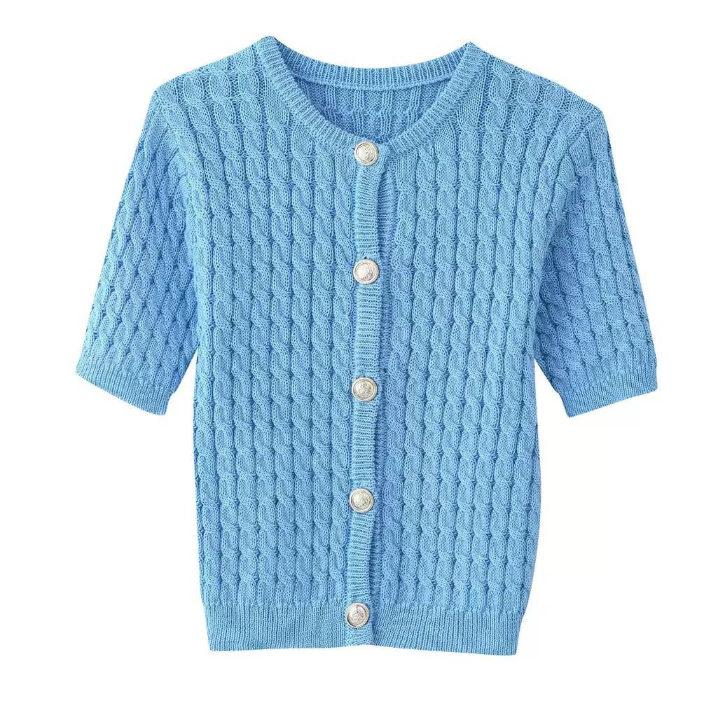 Women's Textured Short Sleeve Knit Cardigan