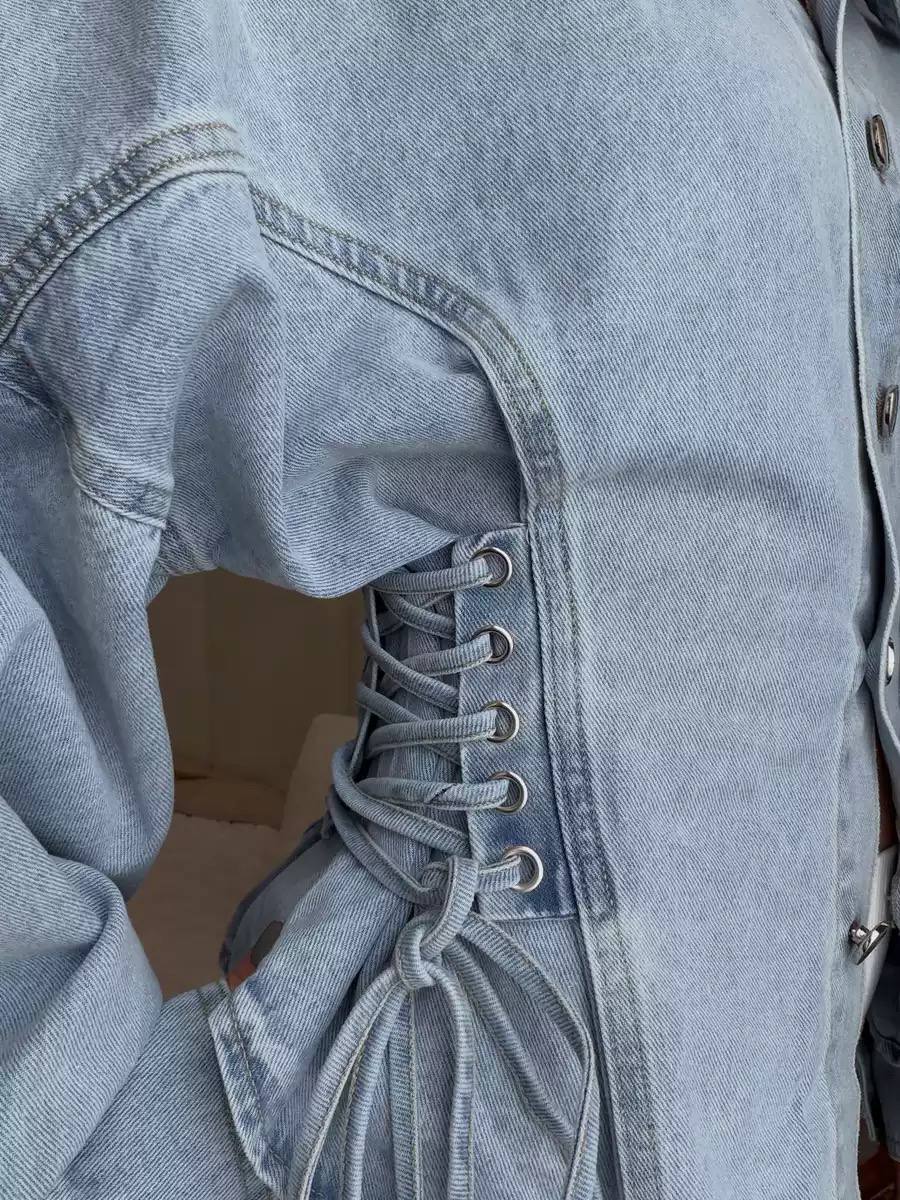 Women's Lace Up Denim Jacket