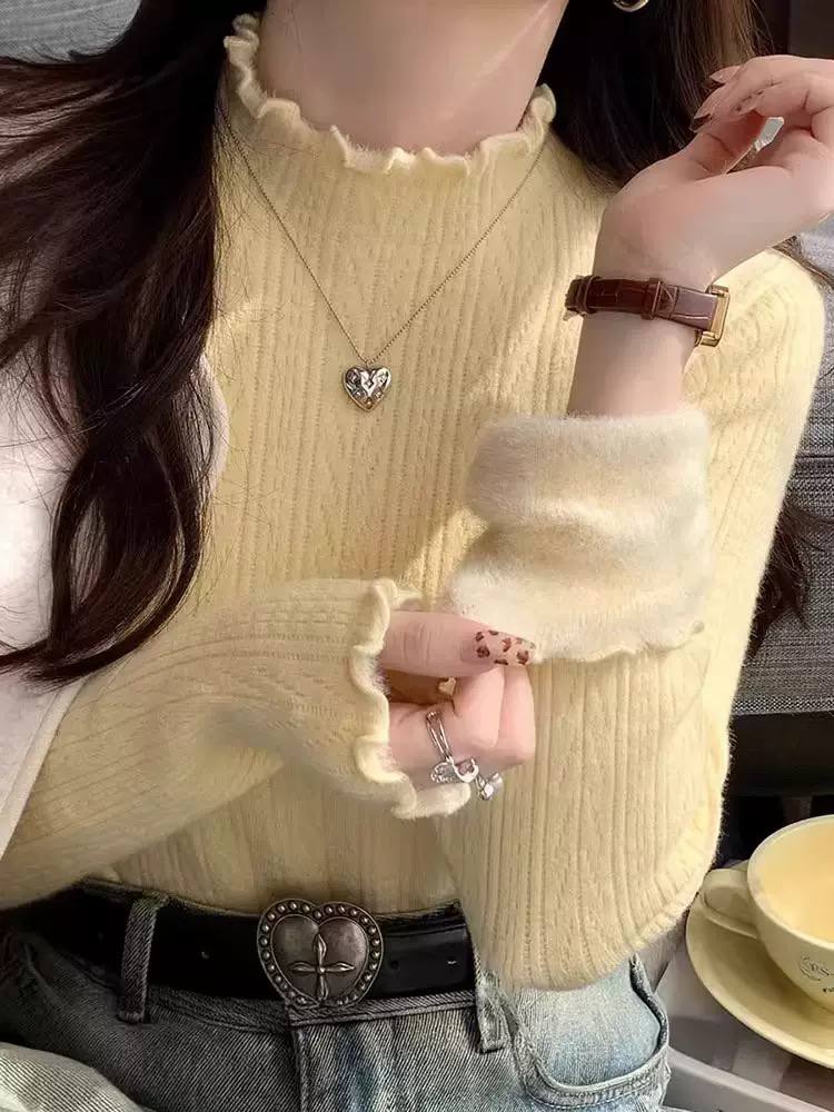 Women's Ruffle Trim Knit Sweater