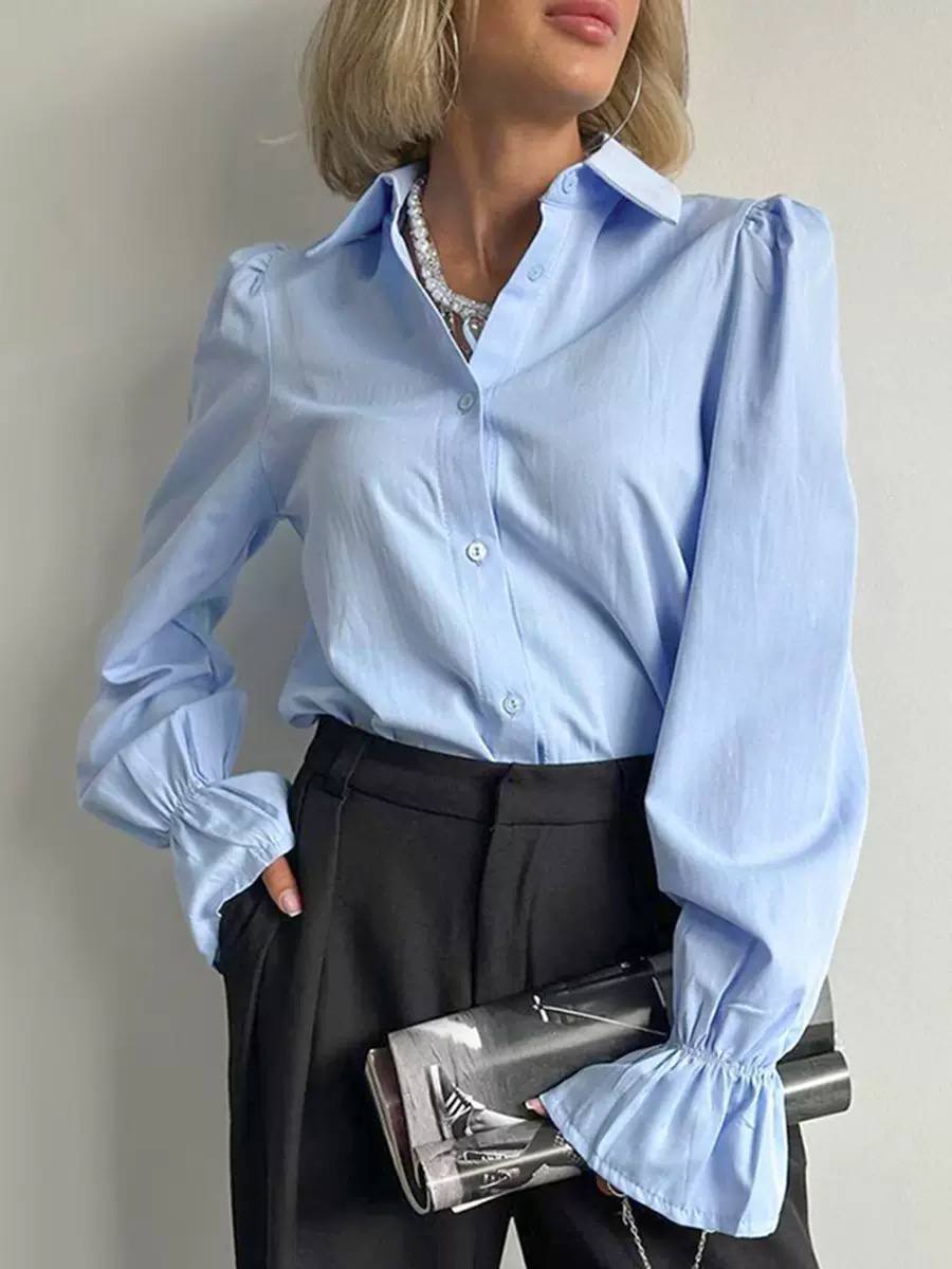 Women's Puff Sleeve Ruffle Cuff Shirt
