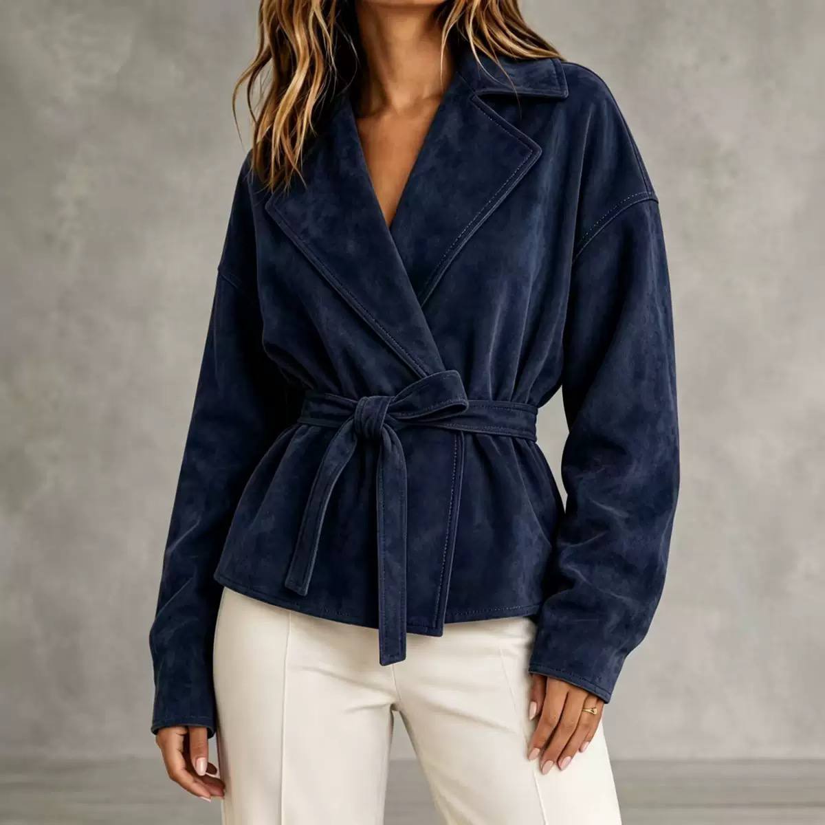Women's Faux Suede Belted Wrap Jacket