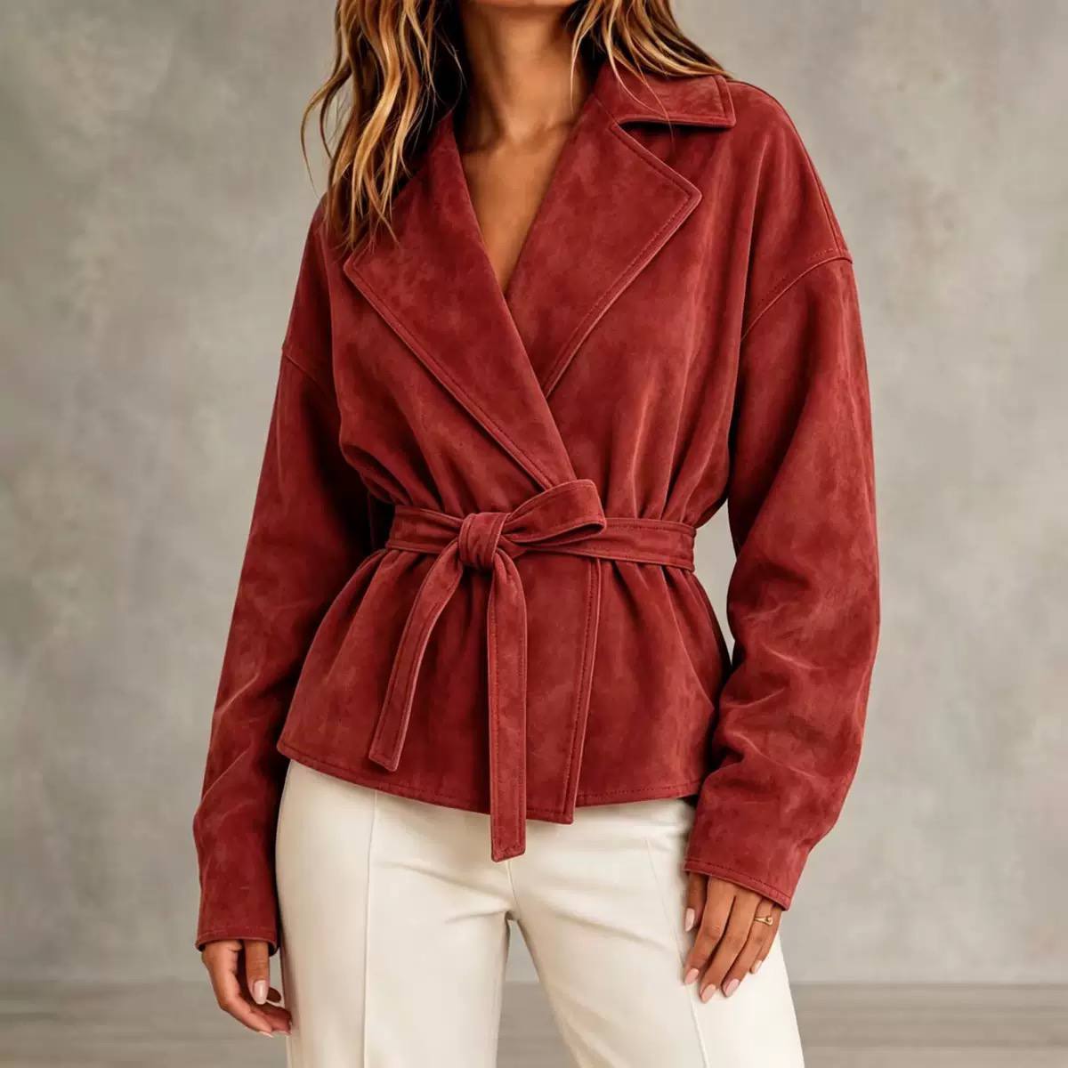 Women's Faux Suede Belted Wrap Jacket