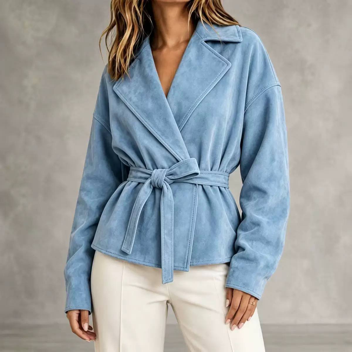 Women's Faux Suede Belted Wrap Jacket