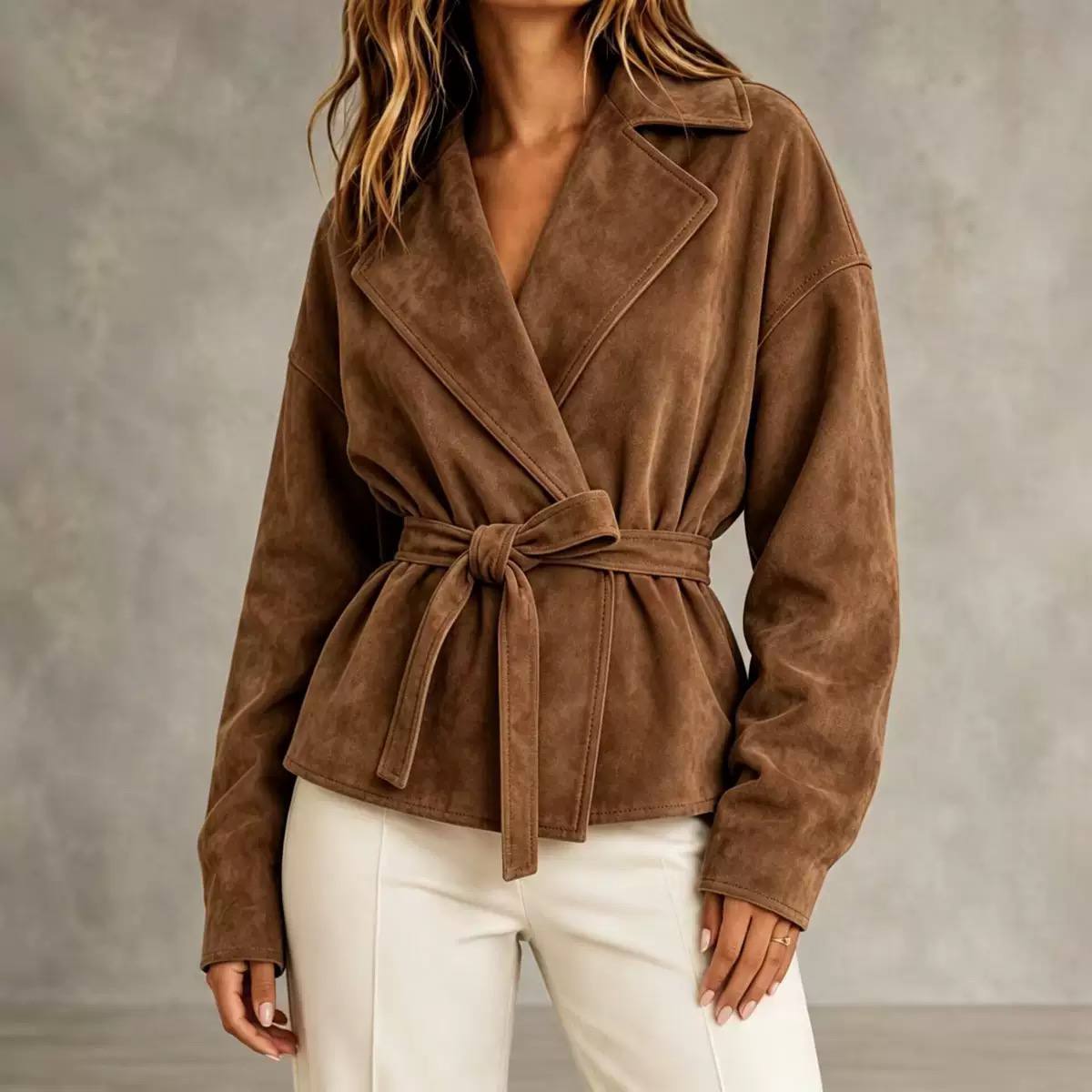 Women's Faux Suede Belted Wrap Jacket