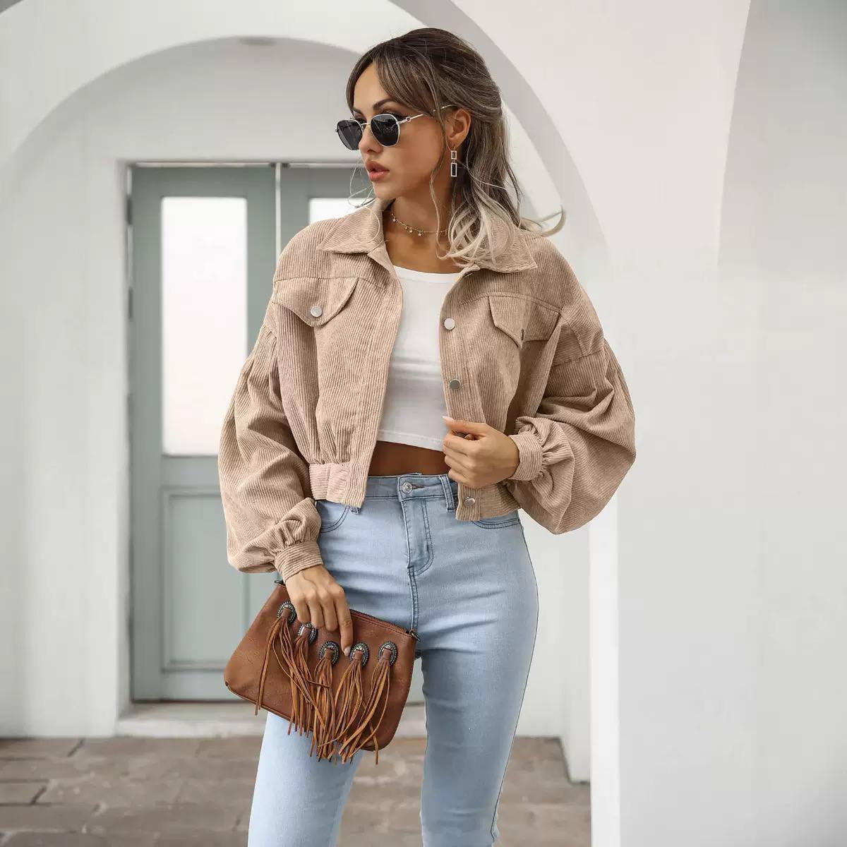 Women's Cropped Corduroy Trucker Jacket