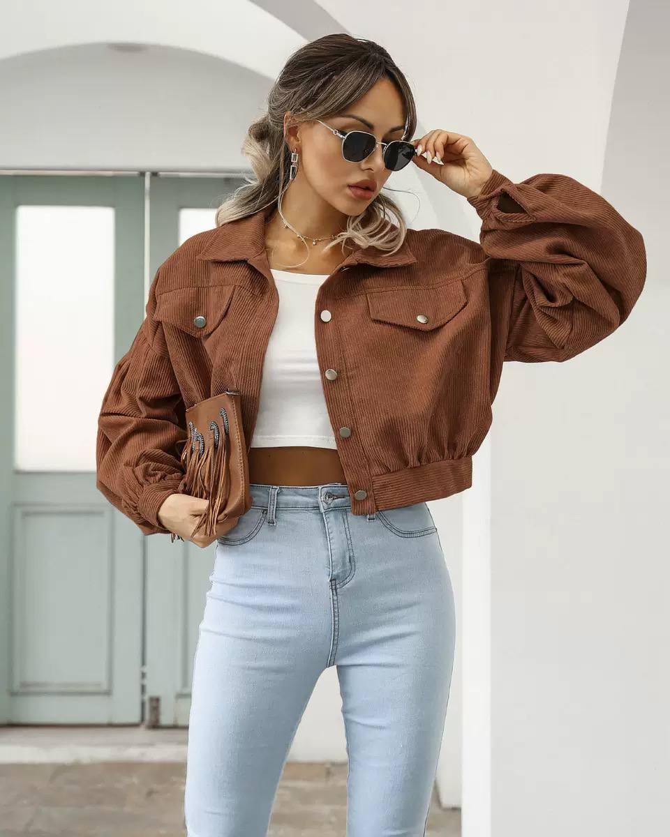 Women's Cropped Corduroy Trucker Jacket