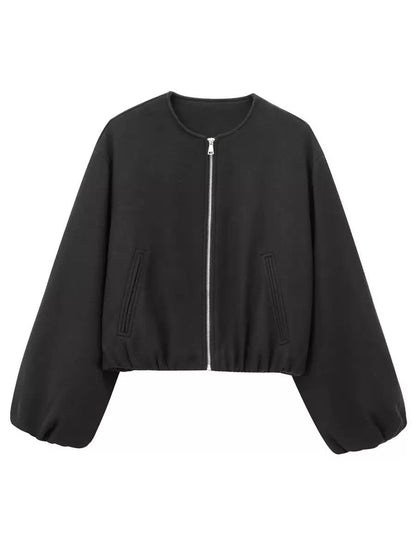 Women's Zip Front Balloon Sleeve Jacket