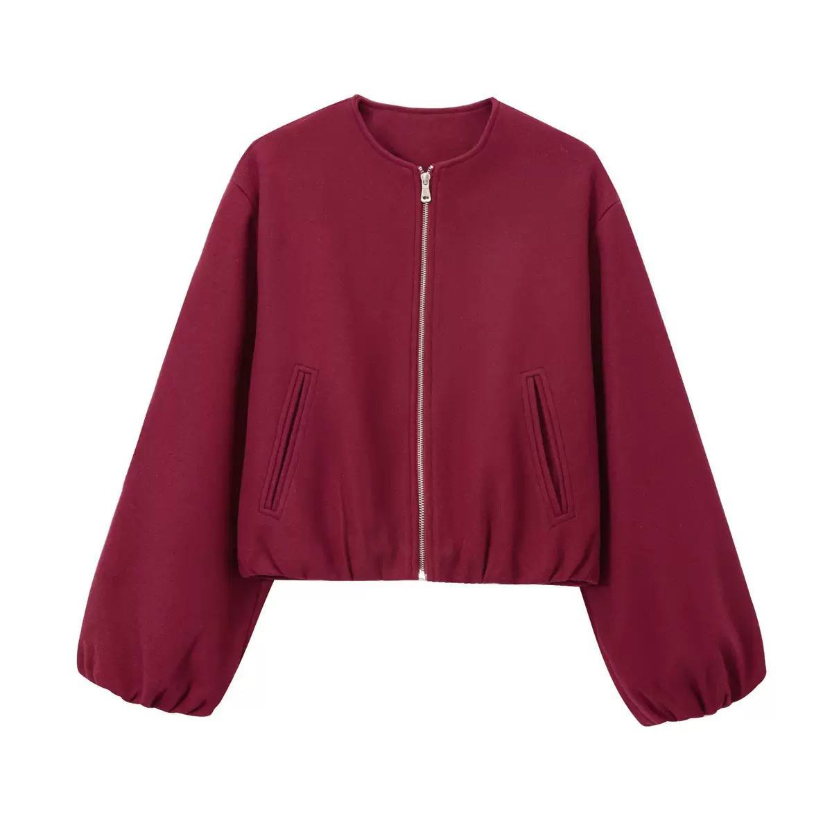 Women's Zip Front Balloon Sleeve Jacket