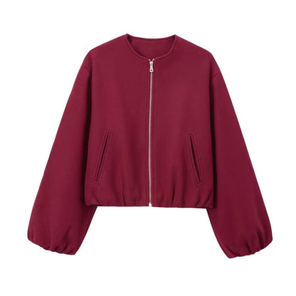 Women's Zip Front Balloon Sleeve Jacket