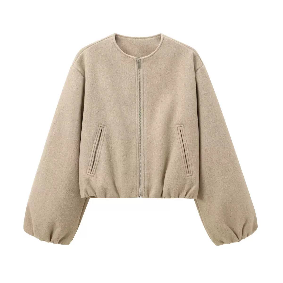 Women's Zip Front Balloon Sleeve Jacket
