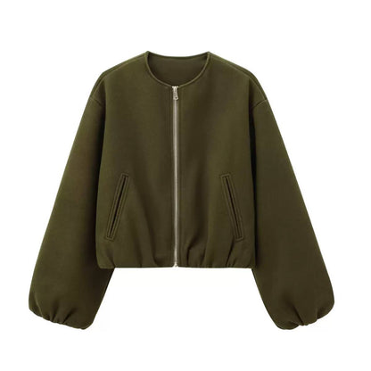 Women's Zip Front Balloon Sleeve Jacket
