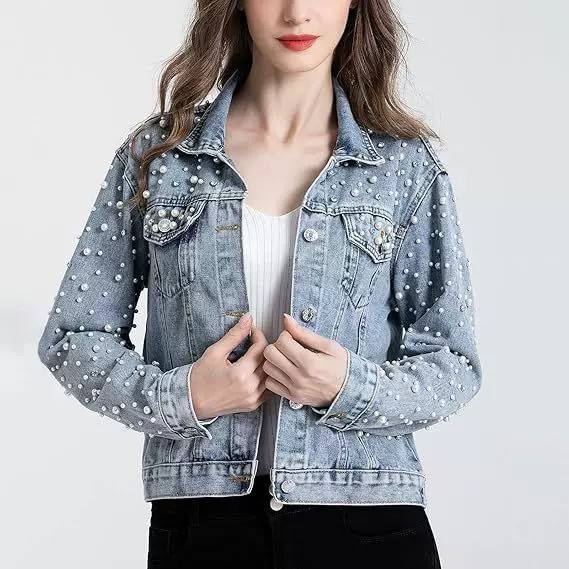 Women's Pearl Embellished Cotton Jacket