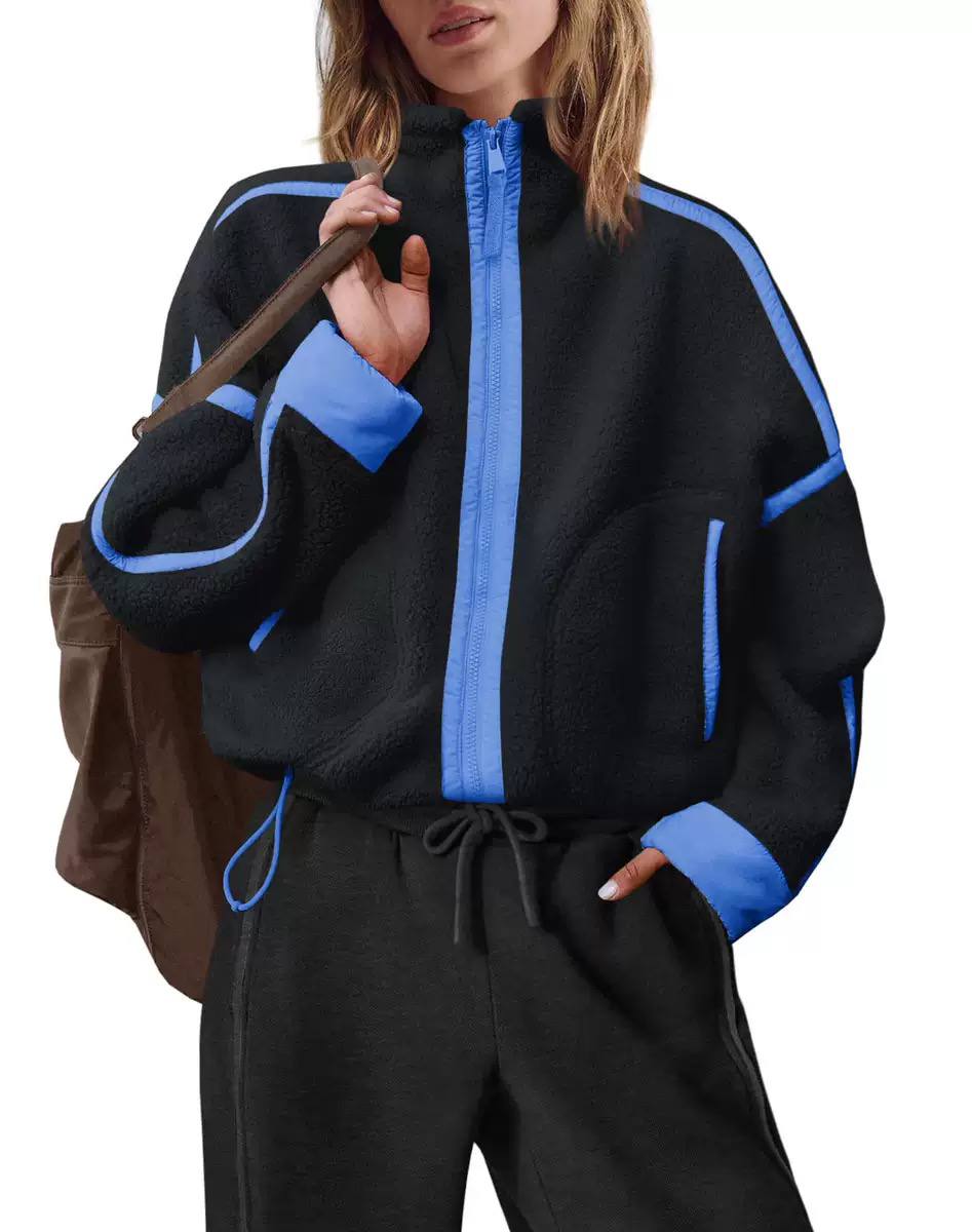 Women's Contrast Trim Teddy Fleece Jacket