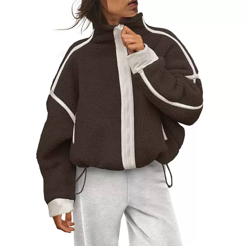 Women's Contrast Trim Teddy Fleece Jacket