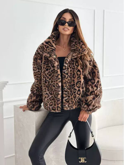 Women's Leopard Print Faux Fur Jacket