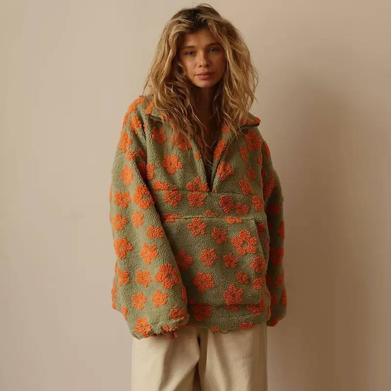 Women's Floral Sherpa Quarter Zip Pullover