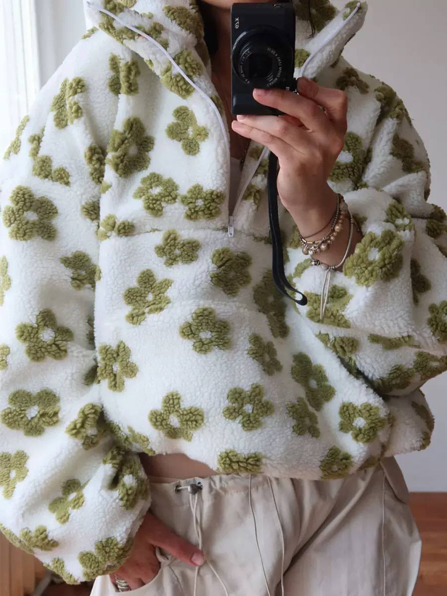 Women's Floral Sherpa Quarter Zip Pullover