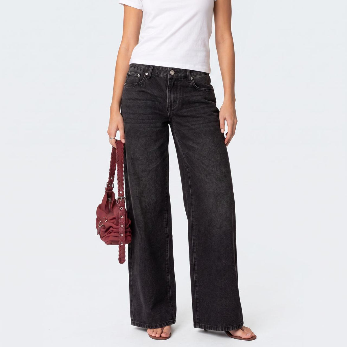 Women's High Waisted Bow Detail Wide Leg Jeans