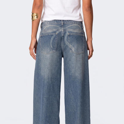 Women's High Waisted Bow Detail Wide Leg Jeans